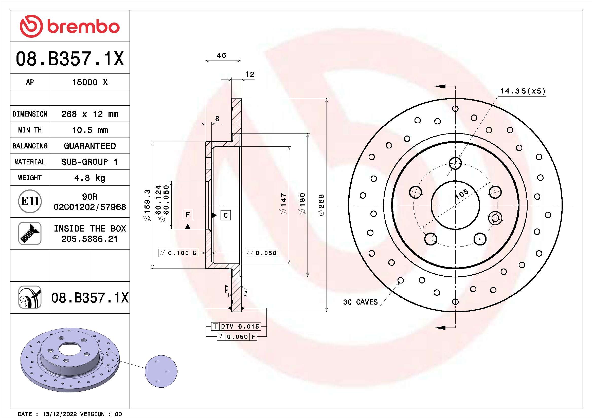 BREMBO Féktárcsa, mind 08.B357.1X_BREMBO