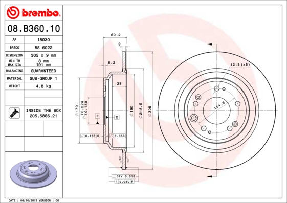 BREMBO Hátsó féktárcsa 08.B360.10_BREMBO