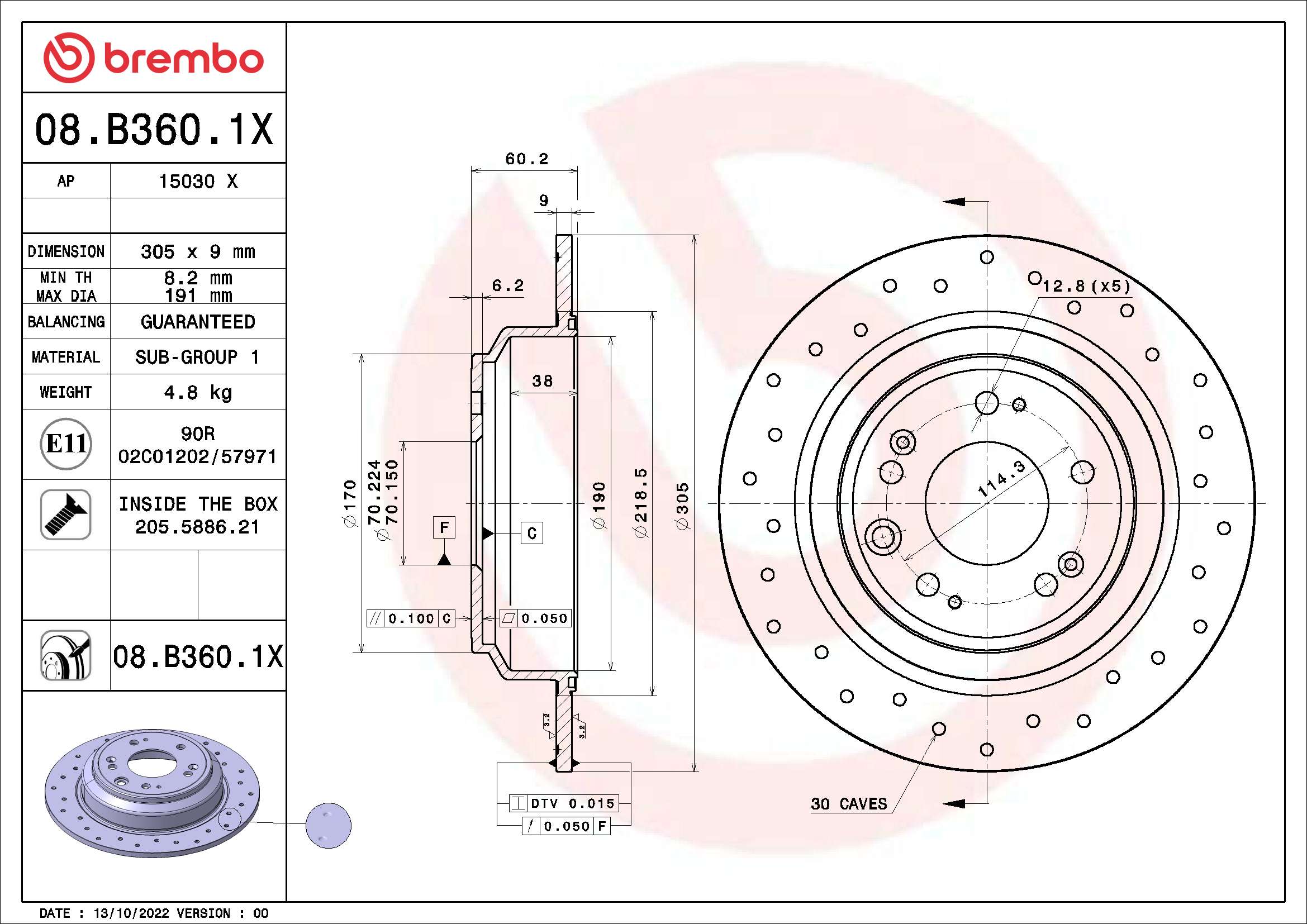 BREMBO Féktárcsa, mind 08.B360.1X_BREMBO