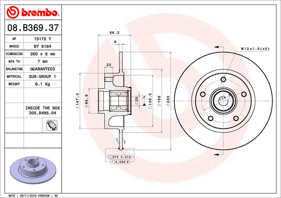 BREMBO Féktárcsa, mind 08.B369.37_BREMBO