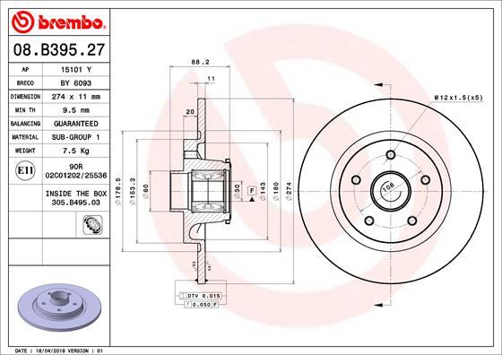 BREMBO Féktárcsa, mind 08.B395.27_BREMBO