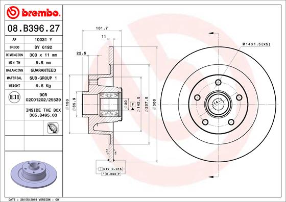 BREMBO Féktárcsa, mind 08.B396.27_BREMBO