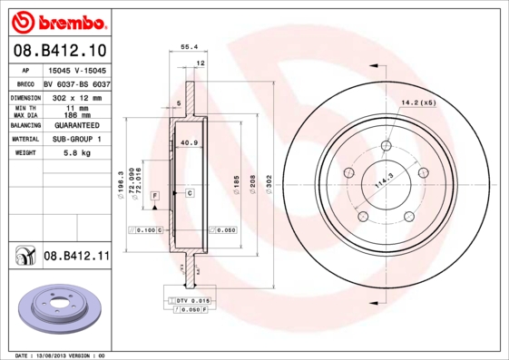 BREMBO Hátsó féktárcsa 08.B412.11_BREMBO