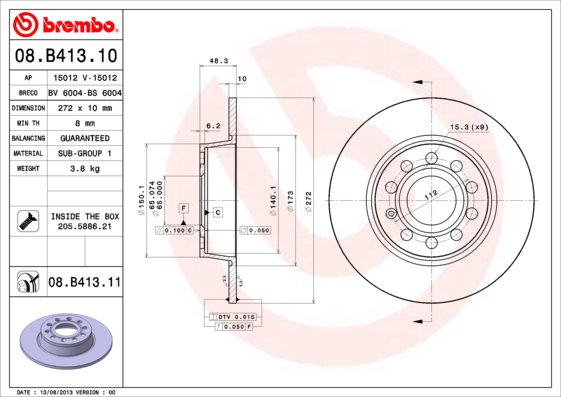 BREMBO Hátsó féktárcsa 08.B413.11_BREMBO