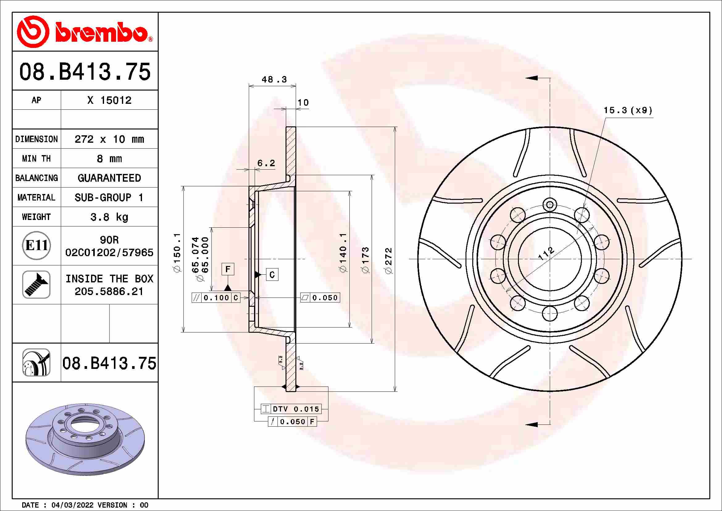 BREMBO Féktárcsa, mind 08.B413.75_BREMBO