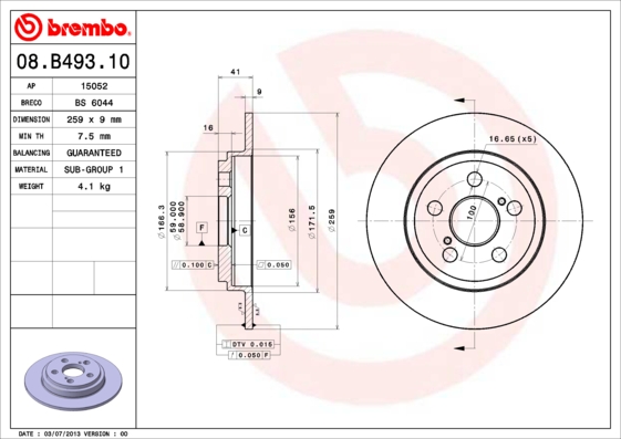 BREMBO Hátsó féktárcsa 08.B493.10_BREMBO