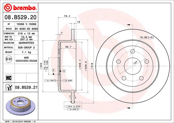 BREMBO Hátsó féktárcsa 08.B529.21_BREMBO