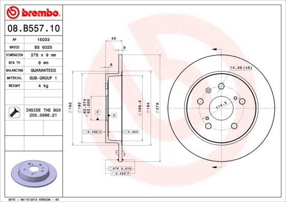 BREMBO Hátsó féktárcsa 08.B557.10_BREMBO