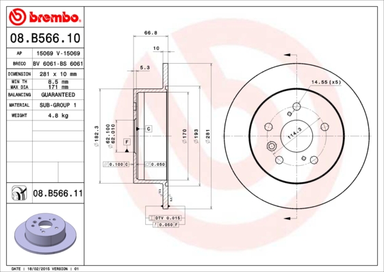 BREMBO Hátsó féktárcsa 08.B566.11_BREMBO