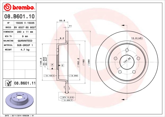 BREMBO Hátsó féktárcsa 08.B601.11_BREMBO