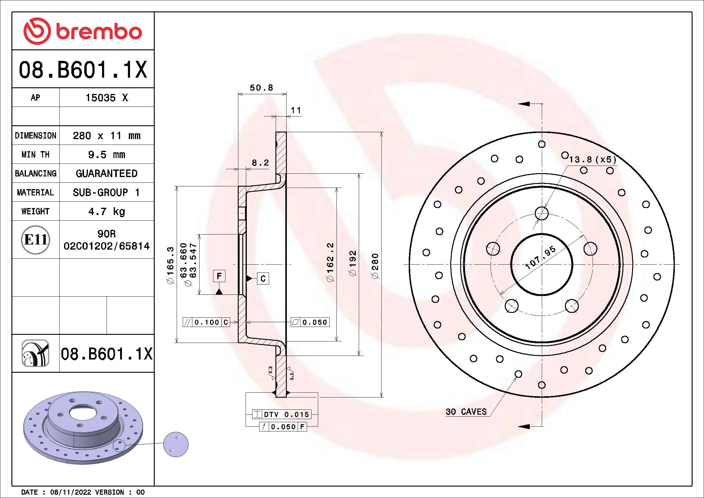 BREMBO Féktárcsa, mind 08.B601.1X_BREMBO