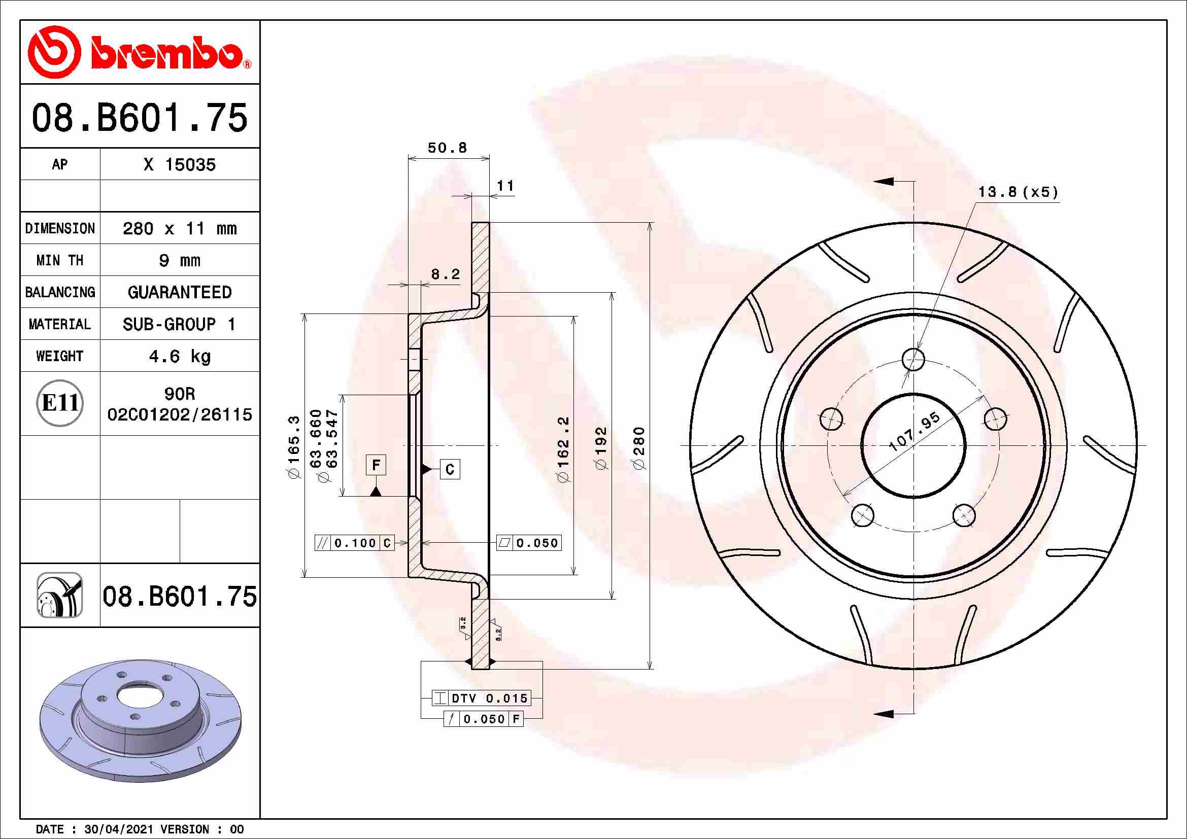 BREMBO Féktárcsa, mind 08.B601.75_BREMBO