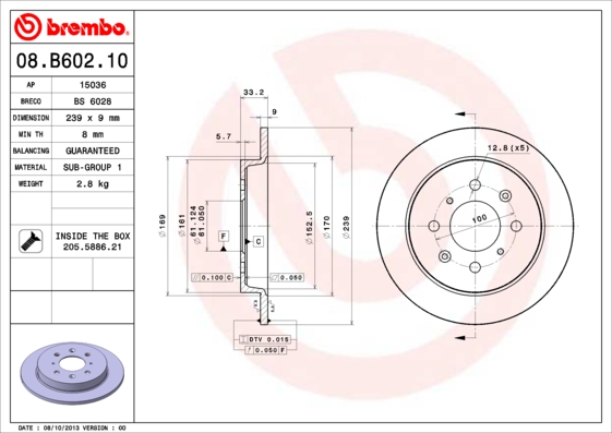 BREMBO Hátsó féktárcsa 08.B602.10_BREMBO