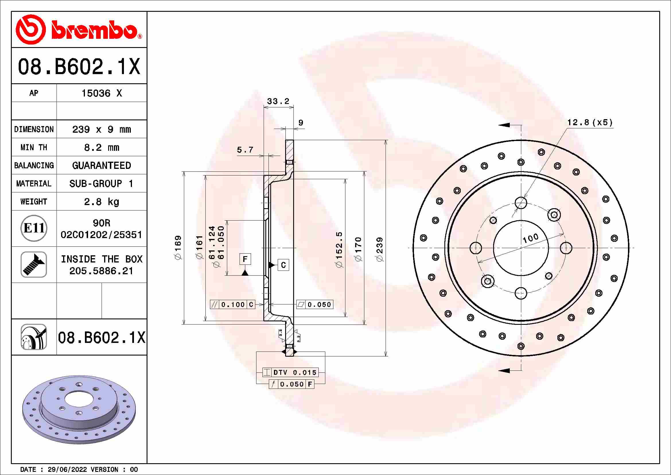 BREMBO Féktárcsa, mind 08.B602.1X_BREMBO