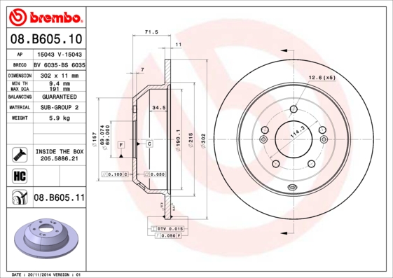 BREMBO Hátsó féktárcsa 08.B605.11_BREMBO