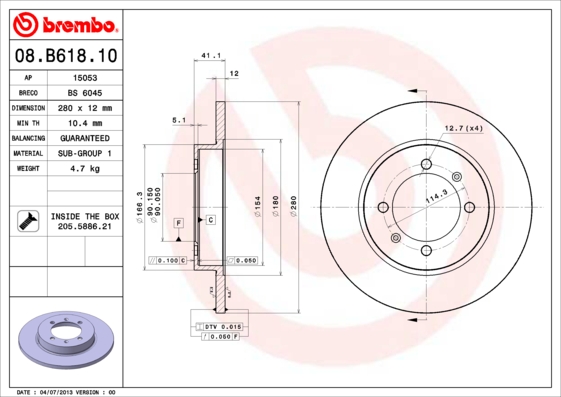 BREMBO Hátsó féktárcsa 08.B618.10_BREMBO