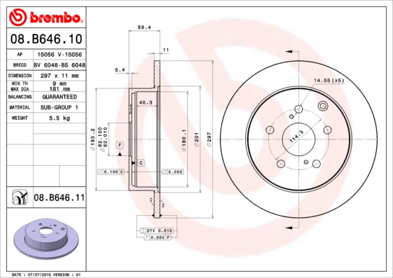 BREMBO Hátsó féktárcsa 08.B646.11_BREMBO