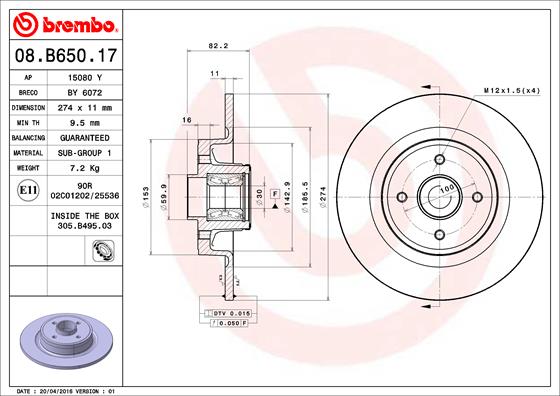 BREMBO Féktárcsa, mind 08.B650.17_BREMBO