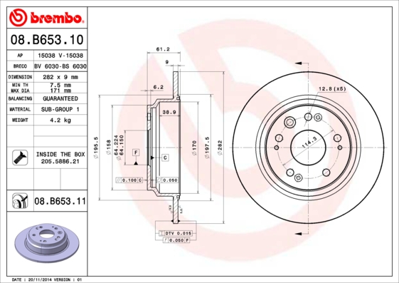 BREMBO Hátsó féktárcsa 08.B653.11_BREMBO