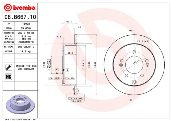 BREMBO Féktárcsa, mind 08.B667.11_BREMBO