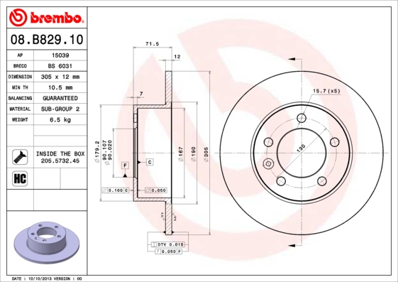 BREMBO Hátsó féktárcsa 08.B829.10_BREMBO