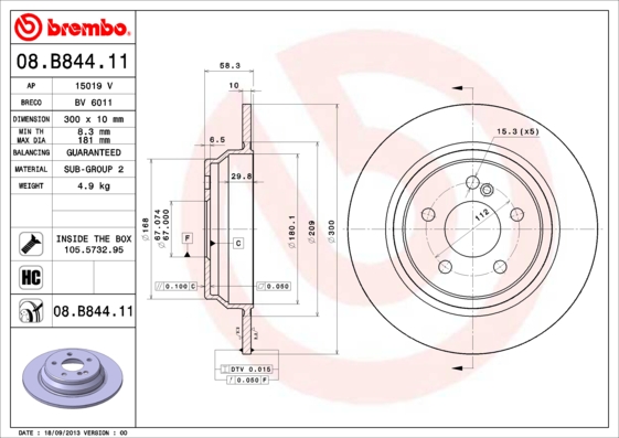 BREMBO Hátsó féktárcsa 08.B844.11_BREMBO