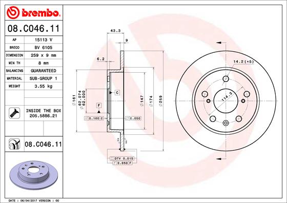 BREMBO Hátsó féktárcsa 08.C046.11_BREMBO