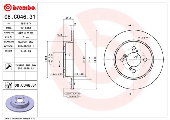 BREMBO Féktárcsa, mind 08.C046.31_BREMBO