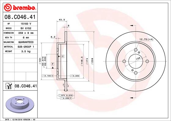 BREMBO Hátsó féktárcsa 08.C046.41_BREMBO