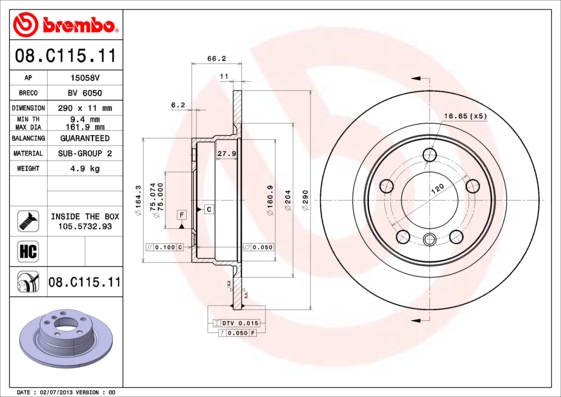 BREMBO Hátsó féktárcsa 08.C115.11_BREMBO