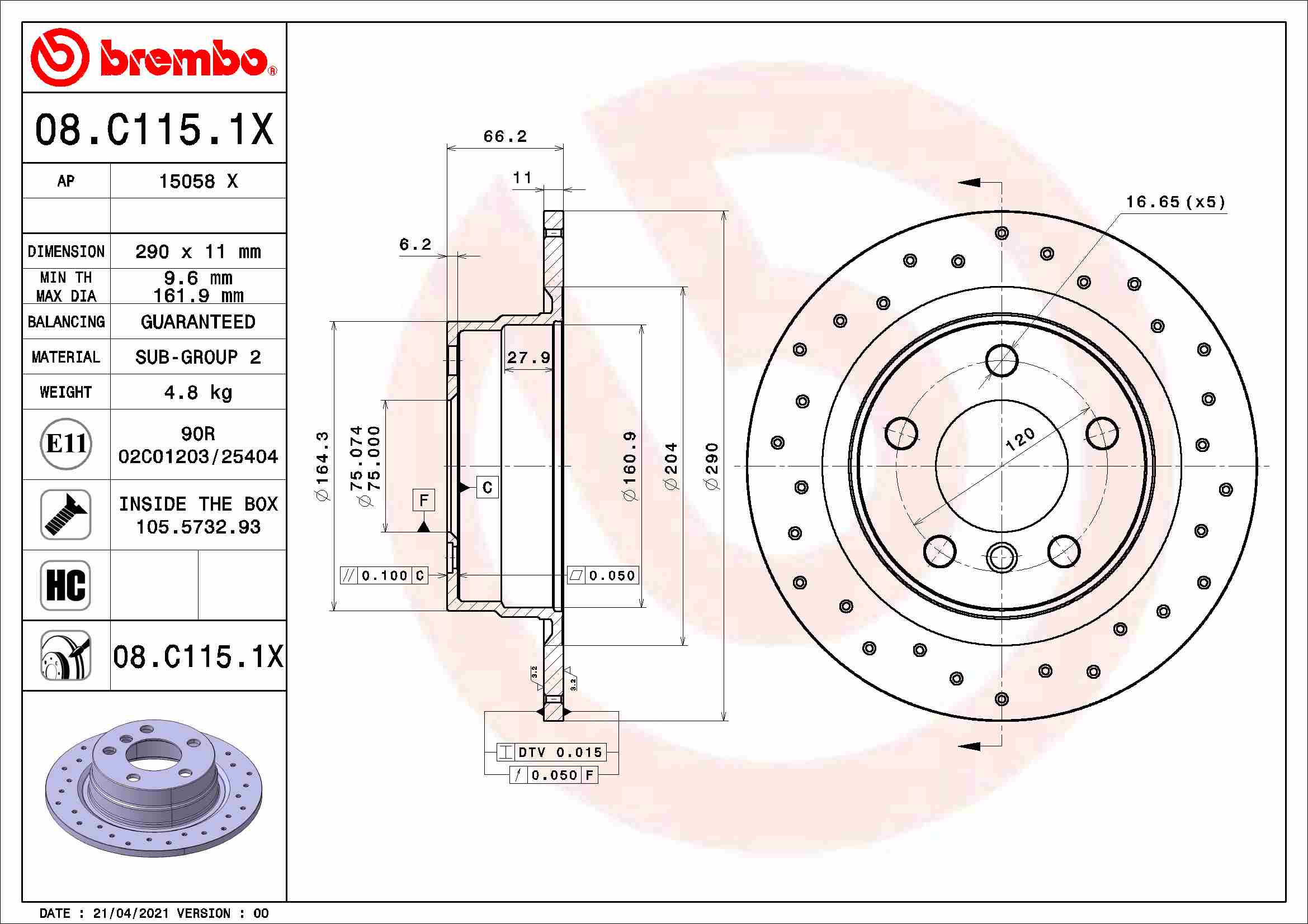 BREMBO Féktárcsa, mind 08.C115.1X_BREMBO