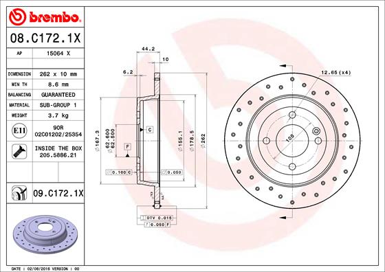 BREMBO Hátsó féktárcsa 08.C172.1X_BREMBO