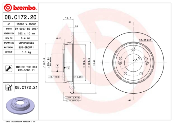 BREMBO Hátsó féktárcsa 08.C172.21_BREMBO