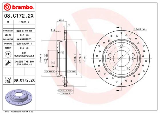 BREMBO Féktárcsa, mind 08.C172.2X_BREMBO