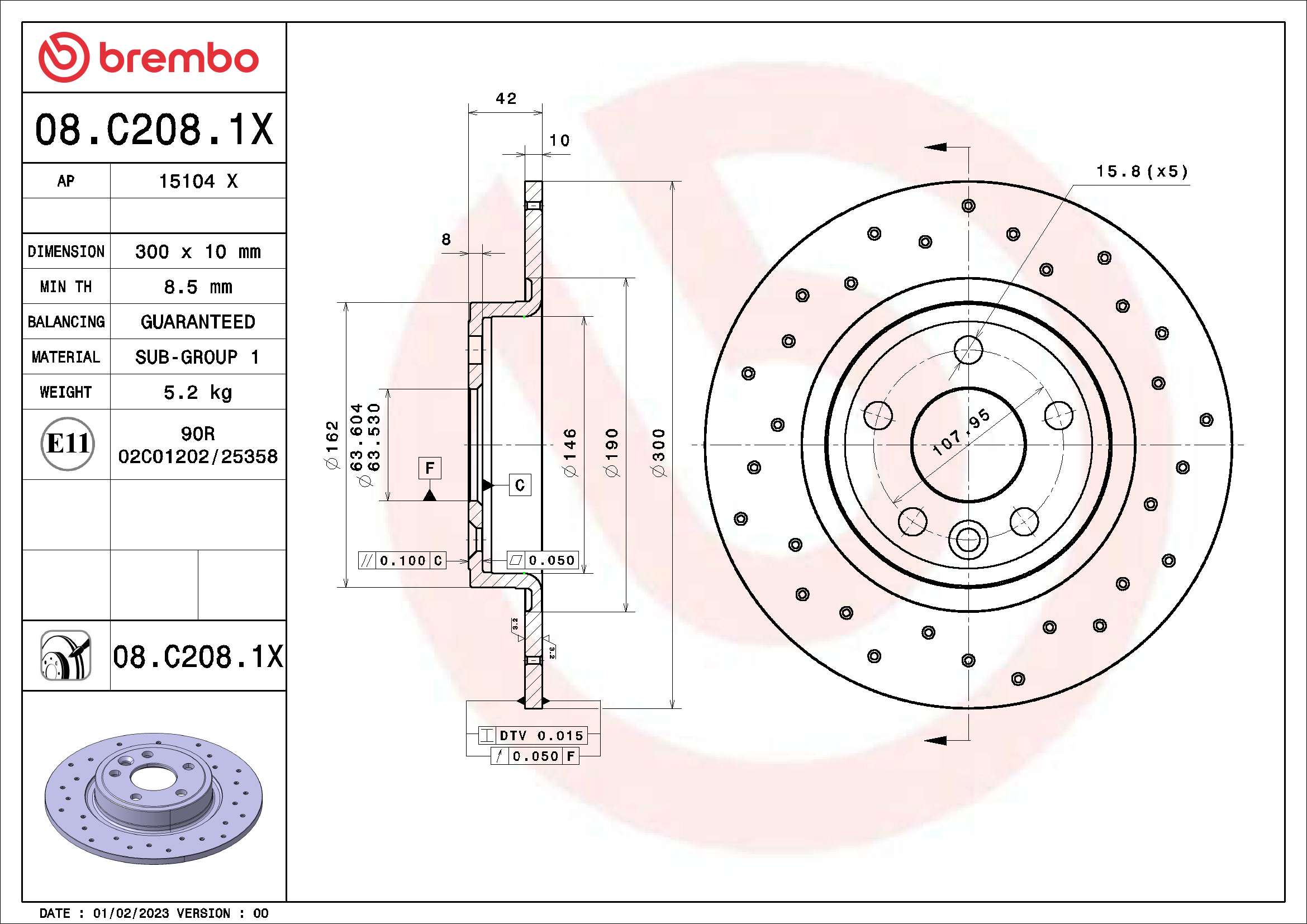 BREMBO Féktárcsa, mind 08.C208.1X_BREMBO