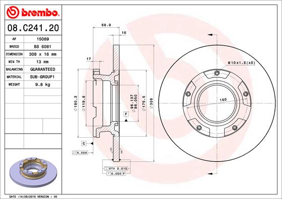 BREMBO Hátsó féktárcsa 08.C241.20_BREMBO