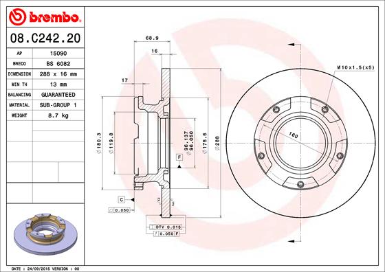 BREMBO Hátsó féktárcsa 08.C242.20_BREMBO