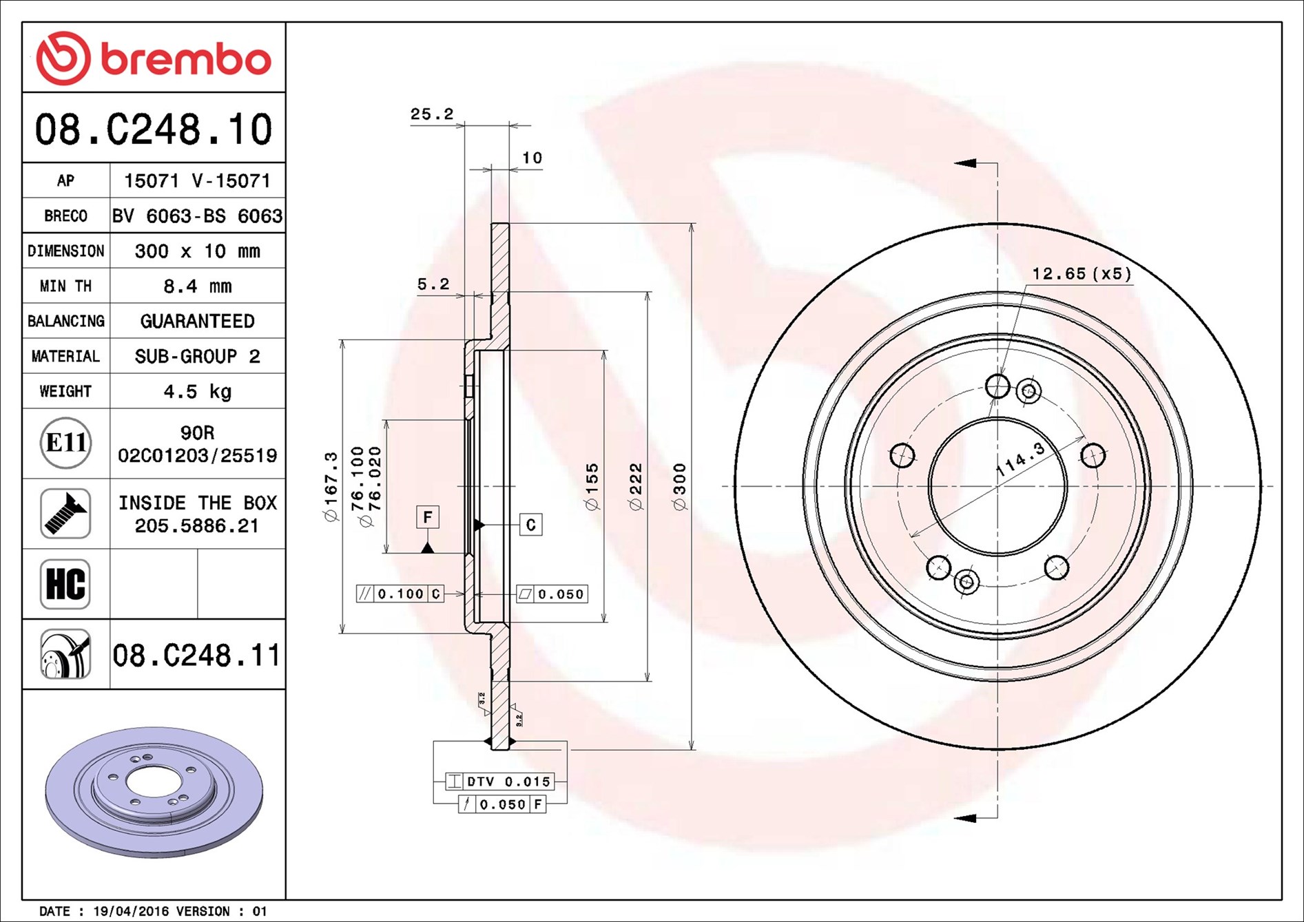 BREMBO Hátsó féktárcsa 08.C248.11_BREMBO