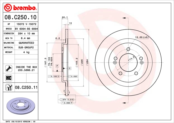 BREMBO Hátsó féktárcsa 08.C250.11_BREMBO