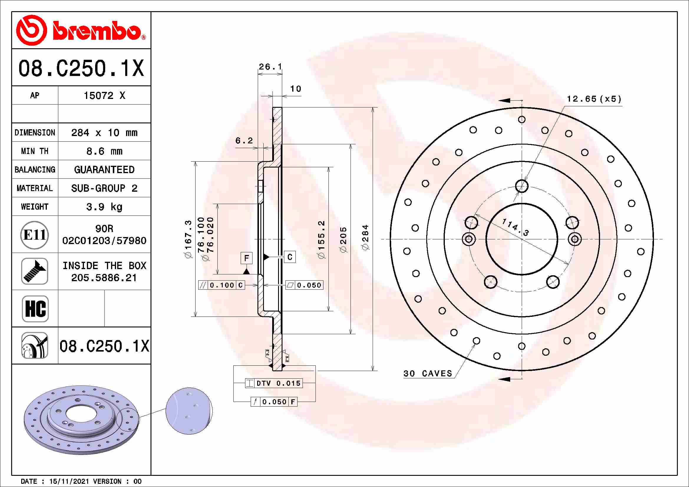 BREMBO Féktárcsa, mind 08.C250.1X_BREMBO