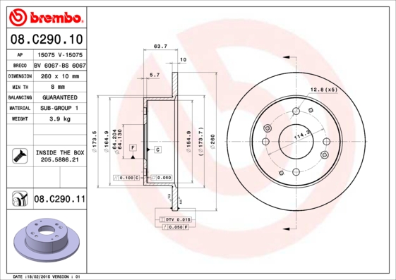 BREMBO Hátsó féktárcsa 08.C290.11_BREMBO