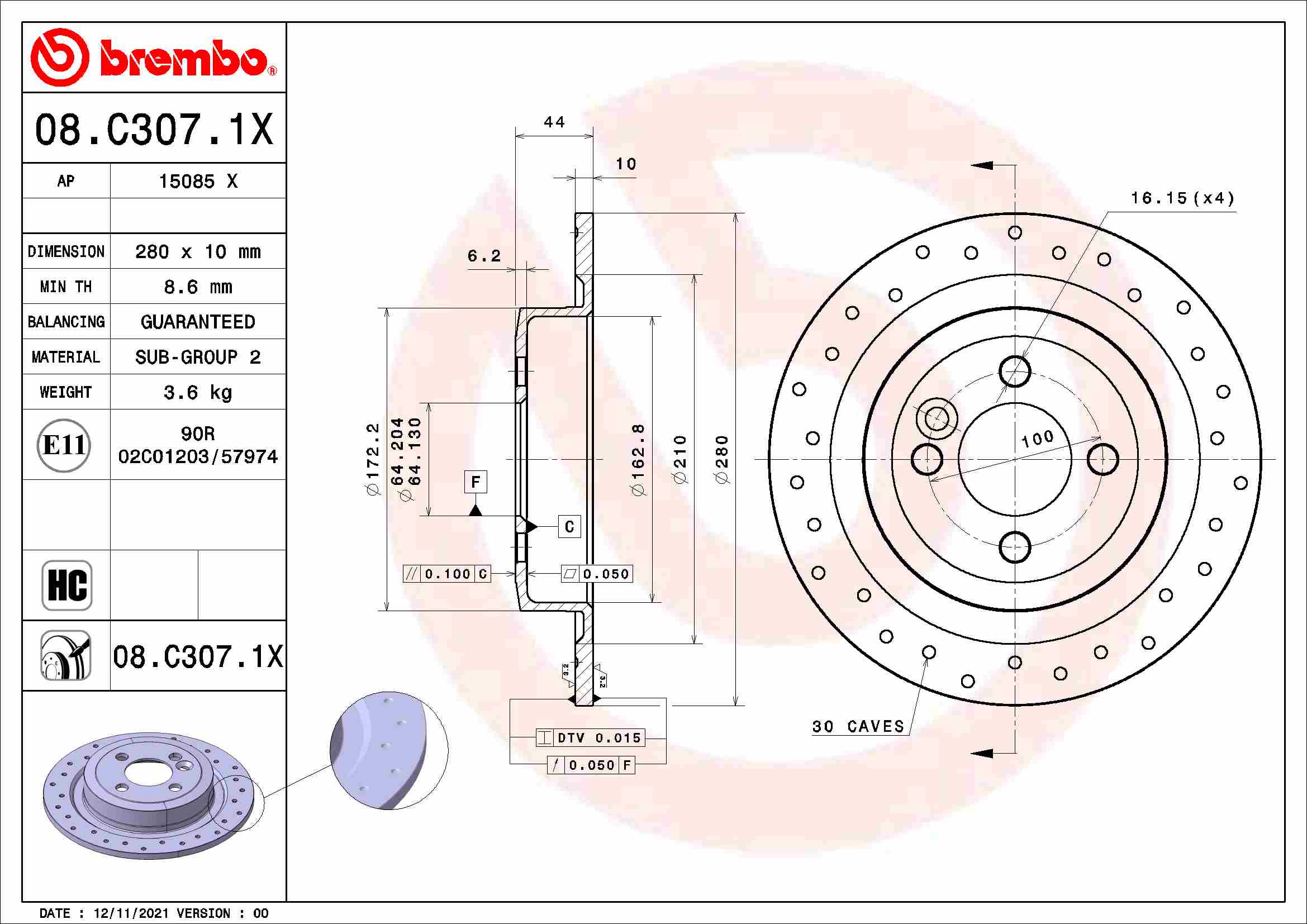 BREMBO Féktárcsa, mind 08.C307.1X_BREMBO