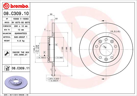 BREMBO Hátsó féktárcsa 08.C309.11_BREMBO