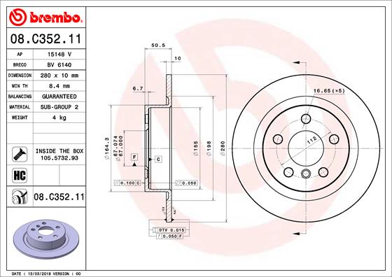 BREMBO Hátsó féktárcsa 08.C352.11_BREMBO