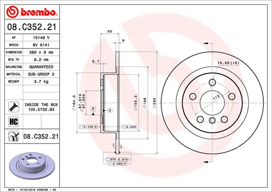 BREMBO Féktárcsa, mind 08.C352.21_BREMBO