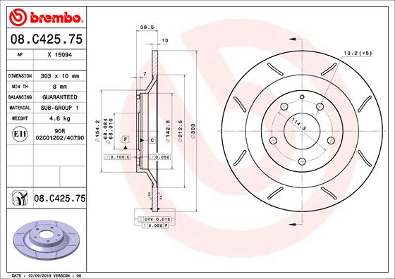 BREMBO Féktárcsa, mind 08.C425.75_BREMBO