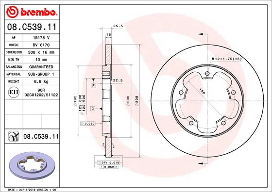 BREMBO Hátsó féktárcsa 08.C539.11_BREMBO