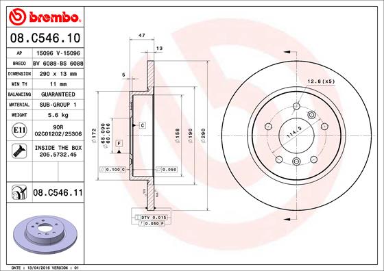 BREMBO Hátsó féktárcsa 08.C546.11_BREMBO