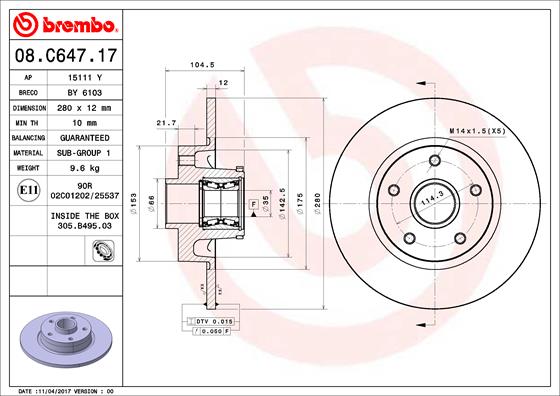 BREMBO Féktárcsa, mind 08.C647.17_BREMBO