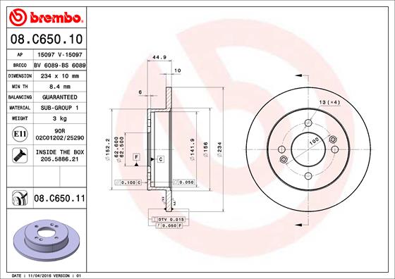 BREMBO Hátsó féktárcsa 08.C650.11_BREMBO